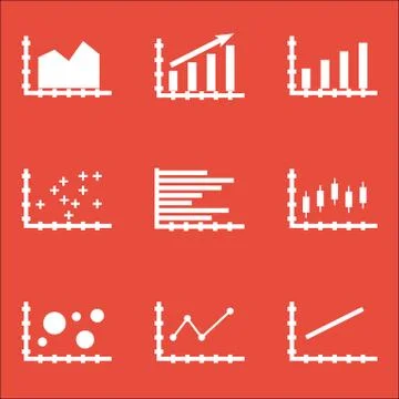 Set Of Graphs, Diagrams And Statistics Icons. Premium Quality Symbol Collecti Illustrazione stock