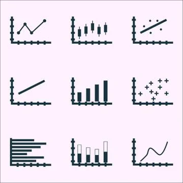 Set Of Graphs, Diagrams And Statistics Icons. Premium Quality Symbol Collecti Stock Illustration