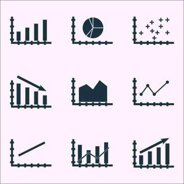 Set Of Graphs, Diagrams And Statistics Icons. Premium Quality Symbol Collecti Stock Illustration
