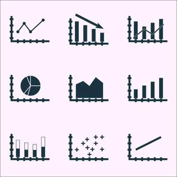 Set Of Graphs, Diagrams And Statistics Icons. Premium Quality Symbol Collecti Stock Illustration
