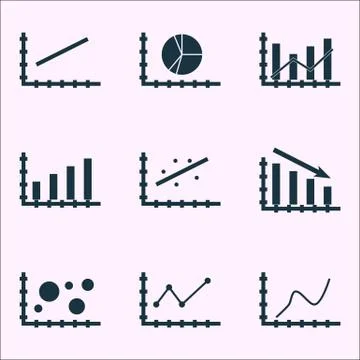 Set Of Graphs, Diagrams And Statistics Icons. Premium Quality Symbol Collecti Stock Illustration