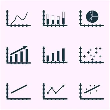 Set Of Graphs, Diagrams And Statistics Icons. Premium Quality Symbol Collecti Stock Illustration
