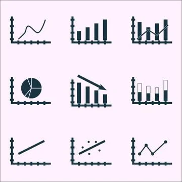 Set Of Graphs, Diagrams And Statistics Icons. Premium Quality Symbol Collecti Stock Illustration