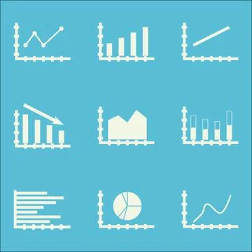 Set Of Graphs, Diagrams And Statistics Icons. Premium Quality Symbol Collecti Stock Illustration