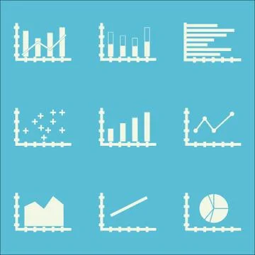 Set Of Graphs, Diagrams And Statistics Icons. Premium Quality Symbol Collecti Illustrazione stock