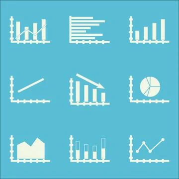 Set Of Graphs, Diagrams And Statistics Icons. Premium Quality Symbol Collecti Stock Illustration