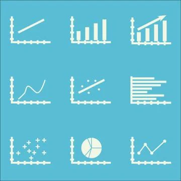 Set Of Graphs, Diagrams And Statistics Icons. Premium Quality Symbol Collecti Stock Illustration