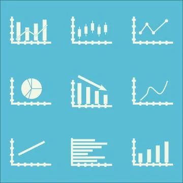 Set Of Graphs, Diagrams And Statistics Icons. Premium Quality Symbol Collecti Stock Illustration