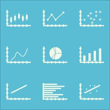Set Of Graphs, Diagrams And Statistics Icons. Premium Quality Symbol Collecti Illustrazione stock