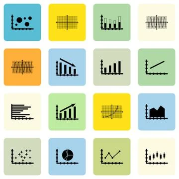 Set Of Graphs, Diagrams And Statistics Icons. Premium Quality Symbol Collecti Illustrazione stock