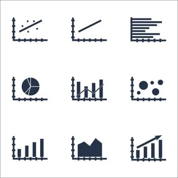 Set Of Graphs, Diagrams And Statistics Icons. Premium Quality Symbol Collecti Stock Illustration