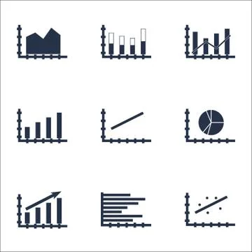 Set Of Graphs, Diagrams And Statistics Icons. Premium Quality Symbol Collecti Stock Illustration