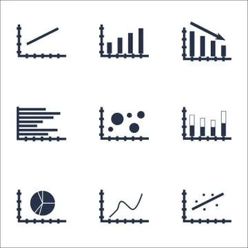 Set Of Graphs, Diagrams And Statistics Icons. Premium Quality Symbol Collecti Stock Illustration