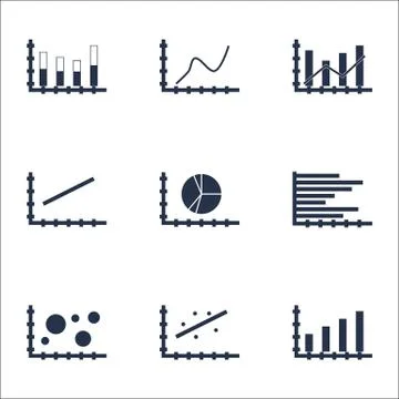 Set Of Graphs, Diagrams And Statistics Icons. Premium Quality Symbol Collecti Stock Illustration