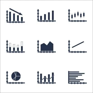 Set Of Graphs, Diagrams And Statistics Icons. Premium Quality Symbol Collecti Stock Illustration