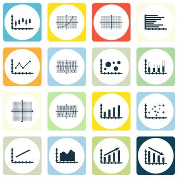 Set Of Graphs, Diagrams And Statistics Icons. Premium Quality Symbol Collecti Stock Illustration