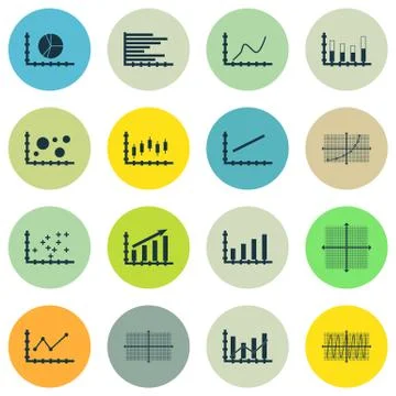 Set Of Graphs, Diagrams And Statistics Icons. Premium Quality Symbol Collecti Stock Illustration