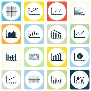 Set Of Graphs, Diagrams And Statistics Icons. Premium Quality Symbol Collecti Stock Illustration