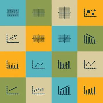 Set Of Graphs, Diagrams And Statistics Icons. Premium Quality Symbol Collecti Stock Illustration