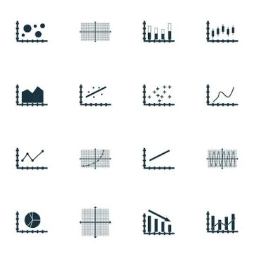 Set Of Graphs, Diagrams And Statistics Icons. Premium Quality Symbol Collecti Stock Illustration