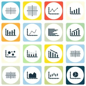 Set Of Graphs, Diagrams And Statistics Icons. Premium Quality Symbol Collecti Stock Illustration