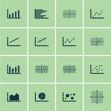 Set Of Graphs, Diagrams And Statistics Icons. Premium Quality Symbol Collecti Stock Illustration