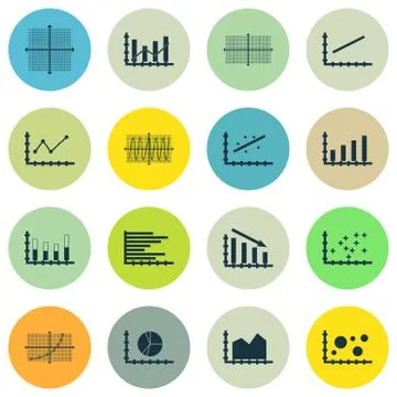 Set Of Graphs, Diagrams And Statistics Icons. Premium Quality Symbol Collecti Stock Illustration