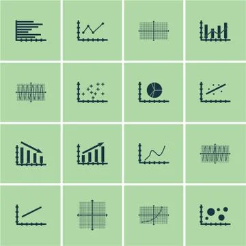 Set Of Graphs, Diagrams And Statistics Icons. Premium Quality Symbol Collecti Illustrazione stock