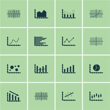 Set Of Graphs, Diagrams And Statistics Icons. Premium Quality Symbol Collecti Stock Illustration