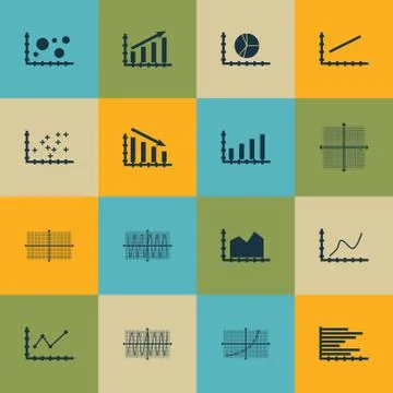 Set Of Graphs, Diagrams And Statistics Icons. Premium Quality Symbol Collecti Illustrazione stock