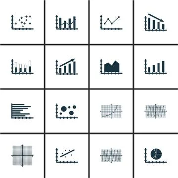 Set Of Graphs, Diagrams And Statistics Icons. Premium Quality Symbol Collecti Stock Illustration