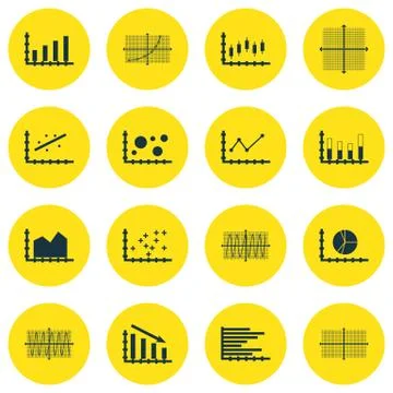 Set Of Graphs, Diagrams And Statistics Icons. Premium Quality Symbol Collecti Illustrazione stock