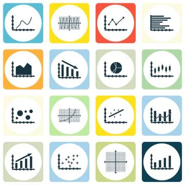 Set Of Graphs, Diagrams And Statistics Icons. Premium Quality Symbol Collecti Stock Illustration