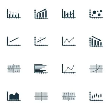 Set Of Graphs, Diagrams And Statistics Icons. Premium Quality Symbol Collecti Stock Illustration