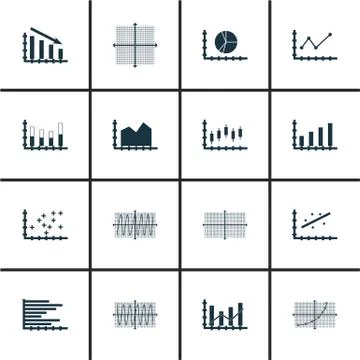 Set Of Graphs, Diagrams And Statistics Icons. Premium Quality Symbol Collecti Stock Illustration