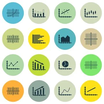 Set Of Graphs, Diagrams And Statistics Icons. Premium Quality Symbol Collecti Stock Illustration