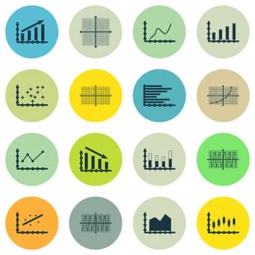 Set Of Graphs, Diagrams And Statistics Icons. Premium Quality Symbol Collecti Stock Illustration