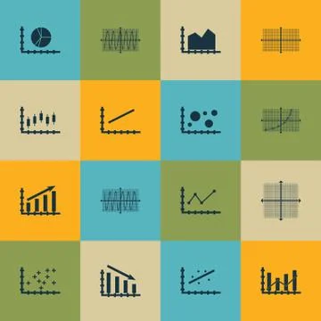 Set Of Graphs, Diagrams And Statistics Icons. Premium Quality Symbol Collecti Stock Illustration