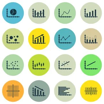 Set Of Graphs, Diagrams And Statistics Icons. Premium Quality Symbol Collecti Stock Illustration