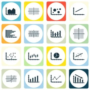 Set Of Graphs, Diagrams And Statistics Icons. Premium Quality Symbol Collecti Stock Illustration