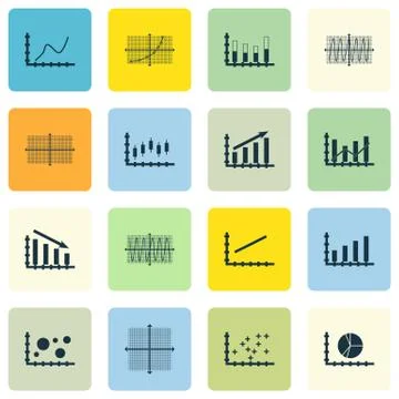 Set Of Graphs, Diagrams And Statistics Icons. Premium Quality Symbol Collecti Illustrazione stock