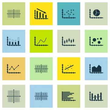 Set Of Graphs, Diagrams And Statistics Icons. Premium Quality Symbol Collecti Stock Illustration