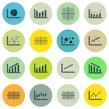 Set Of Graphs, Diagrams And Statistics Icons. Premium Quality Symbol Collecti Stock Illustration