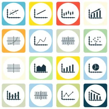 Set Of Graphs, Diagrams And Statistics Icons. Premium Quality Symbol Collecti Stock Illustration
