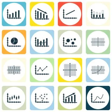 Set Of Graphs, Diagrams And Statistics Icons. Premium Quality Symbol Collecti Stock Illustration