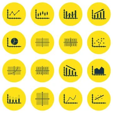 Set Of Graphs, Diagrams And Statistics Icons. Premium Quality Symbol Collecti Stock Illustration