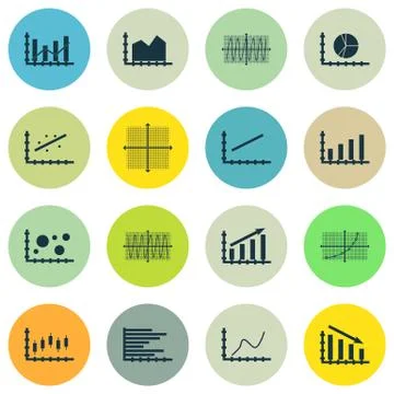 Set Of Graphs, Diagrams And Statistics Icons. Premium Quality Symbol Collecti Stock Illustration