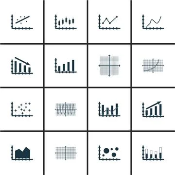 Set Of Graphs, Diagrams And Statistics Icons. Premium Quality Symbol Collecti Stock Illustration