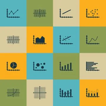 Set Of Graphs, Diagrams And Statistics Icons. Premium Quality Symbol Collecti Stock Illustration