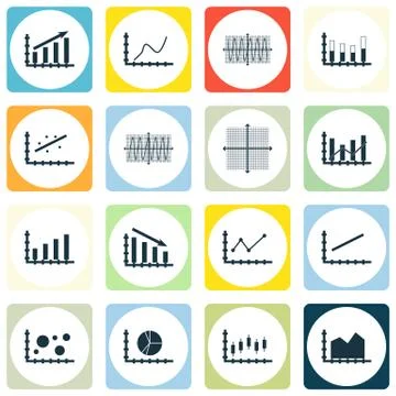 Set Of Graphs, Diagrams And Statistics Icons. Premium Quality Symbol Collecti Stock Illustration